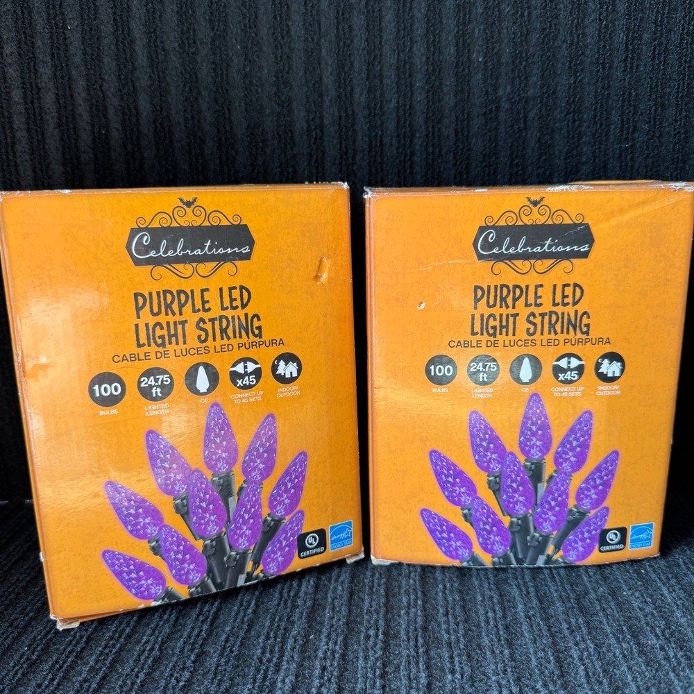 Celebrations‎ Purple LED Light String 100 Bulbs C6 Halloween Indoor Outdoor 2 pk
